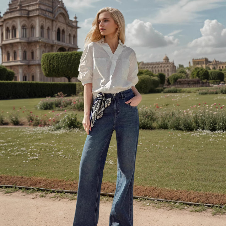 Damen Elegante Oversized Bluse aus hochwertigem Baumwollmix mit verdeckter Knopfleiste Echo Archiv