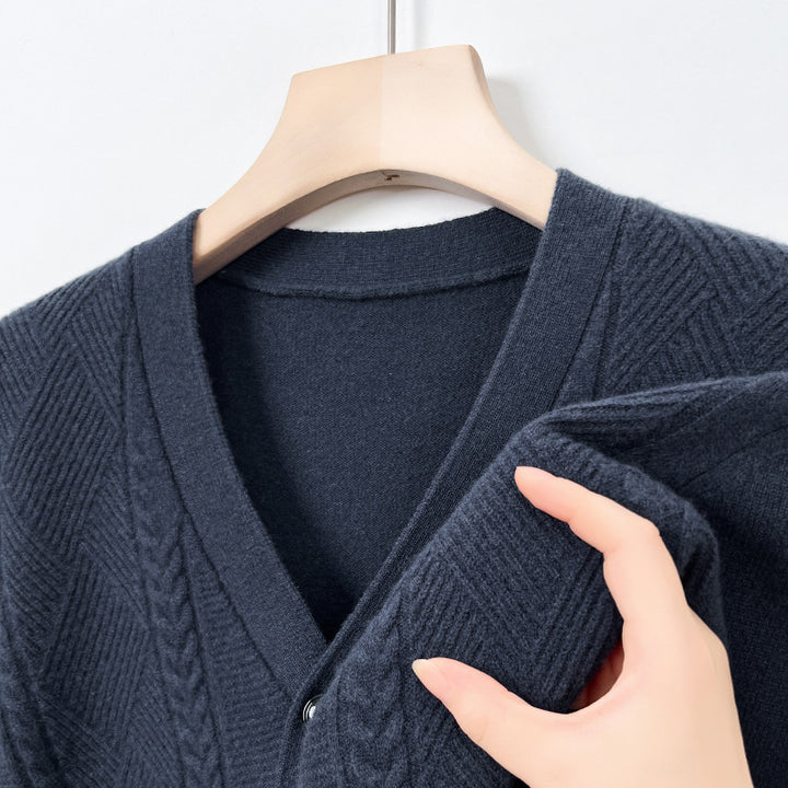 Herren Strickjacke mit V-Ausschnitt und strukturiertem Design Echoarchiv