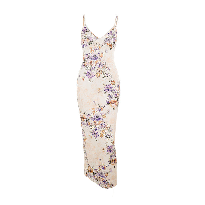 Damen Elegantes Maxikleid mit floralem Design und verführerischem V-Ausschnitt Echo Archiv