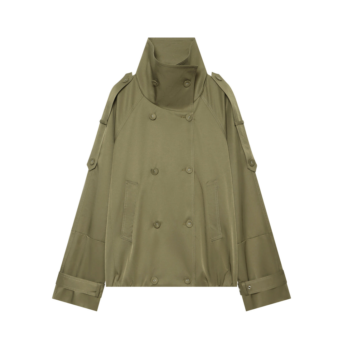 Damen Kurz-Cape-Trench mit hohem Funnelkragen und verstellbaren Ärmelriemen Echoarchiv