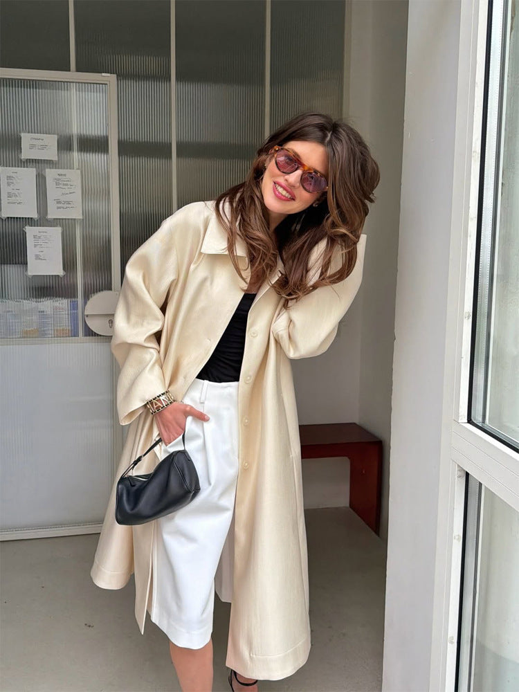 Damen Leichter Satin‑Optik Longcoat mit kastiger Oversize‑Silhouette Echoarchiv