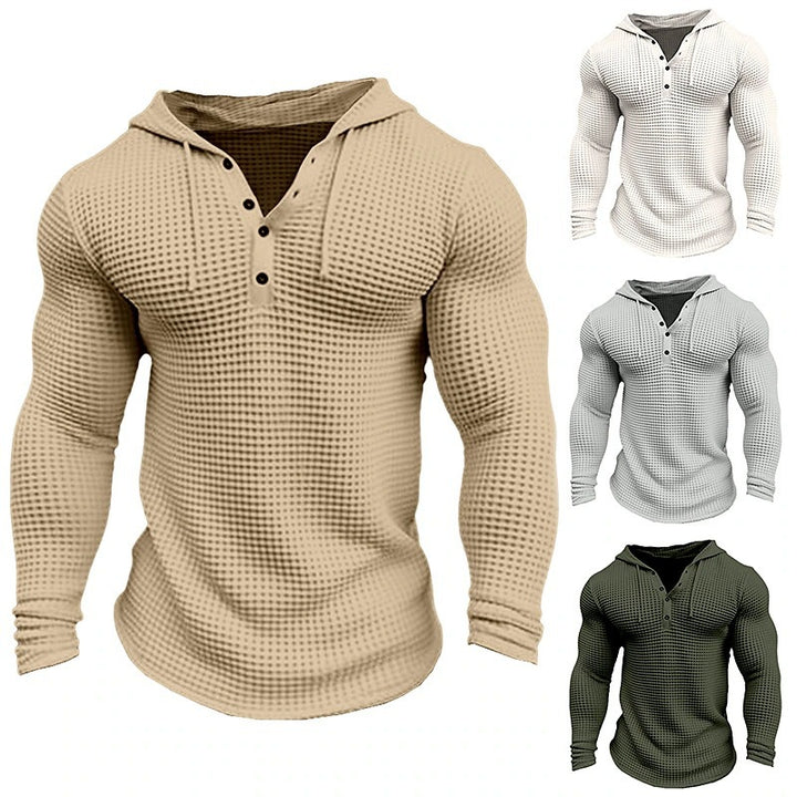 Herren lässiges Waffelstruktur-Hoodie mit Knopfleiste Echoarchiv