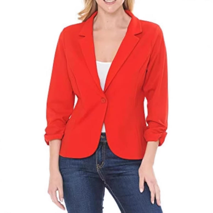Damen taillierter Jersey-Blazer mit Ein-Knopf-Verschluss und dreiviertelärmeln – Valéne