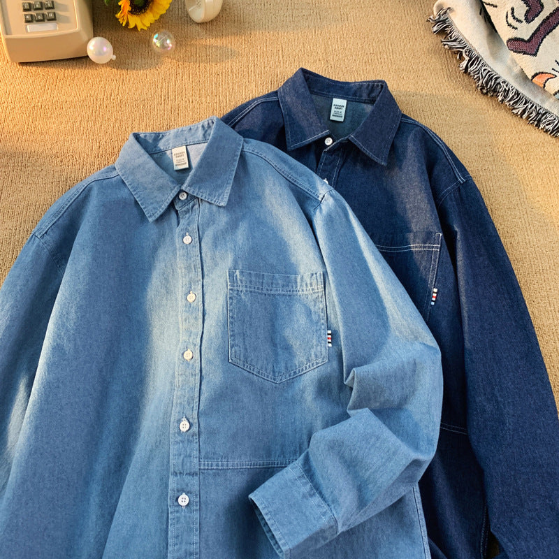 Herren Denim Longsleeve Hemd mit klassischem Button-Down-Kragen Echoarchiv