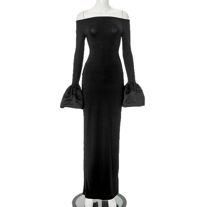 Damen Elegantes Langarm-Maxikleid mit Off-Shoulder-Ausschnitt und Rüschendetails Echo Archiv