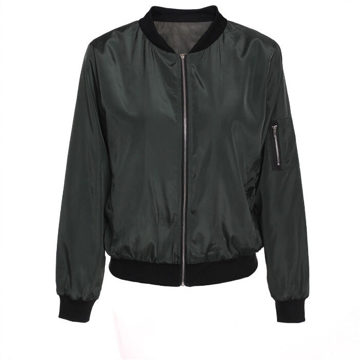 Damen Leichte Bomberjacke mit Reißverschluss Rippbündchen und Ärmeltasche – Avenza