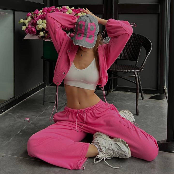 Damen Loungewear-Set mit Oversize-Kapuzenjacke und taillenhohen Sweatpants – Auréline