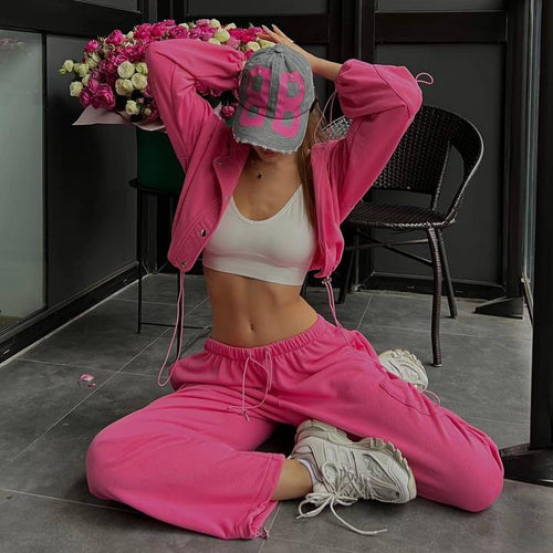 Damen Loungewear-Set mit Oversize-Kapuzenjacke und taillenhohen Sweatpants – Auréline