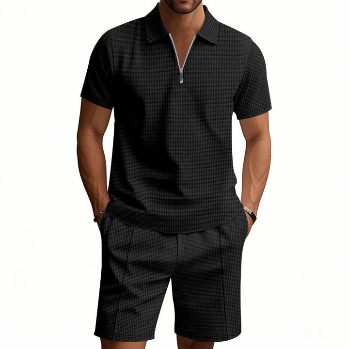 Herren elegantes Polo- und Shorts-Set mit modernem Reißverschluss Echoarchiv
