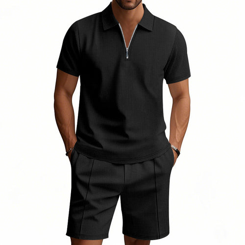 Herren elegantes Polo- und Shorts-Set mit modernem Reißverschluss Echoarchiv