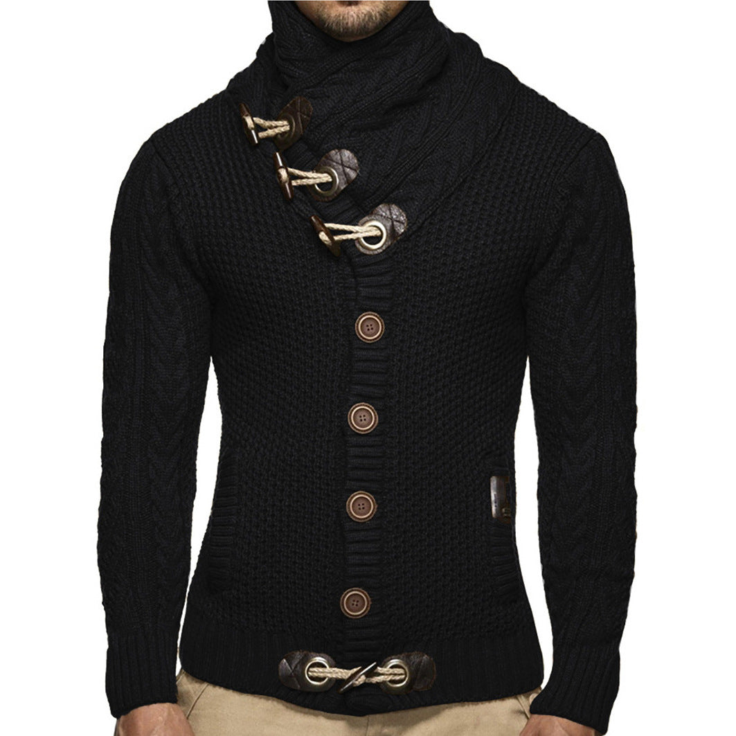 Herren Strickjacke mit asymmetrischem Kragen und einzigartigem Knopfdesign Echoarchiv