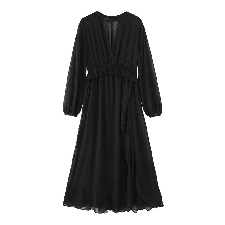 Damen nan luftiges Chiffon Midikleid mit V-Ausschnitt und Volantbund Echo Archiv
