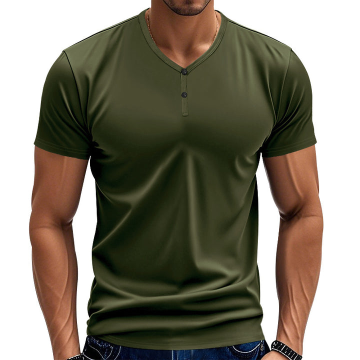 Herren Kurzarm Henley-T-Shirt mit strukturiertem V-Ausschnitt Echoarchiv