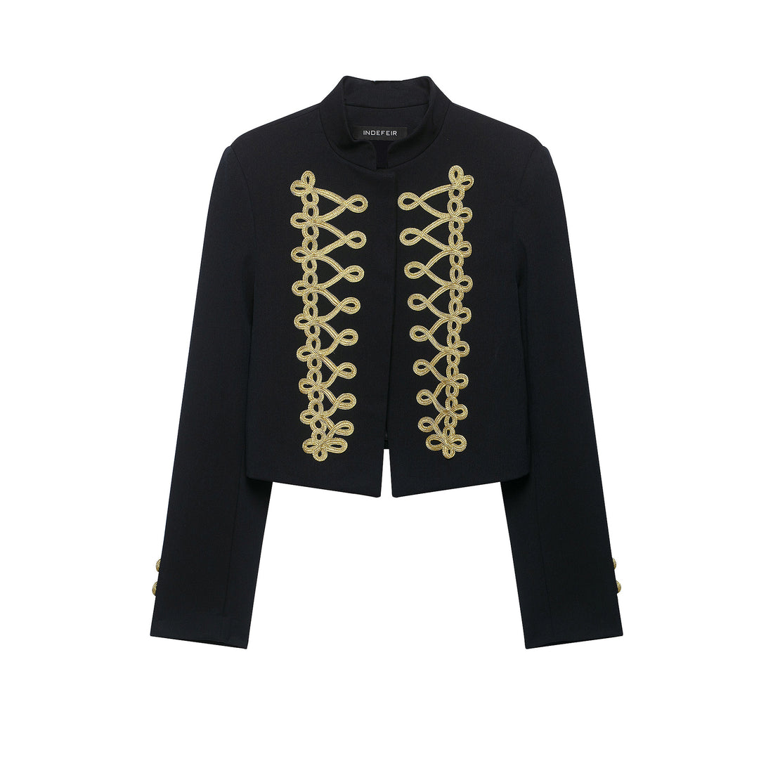 Damen Cropped Militärinspirierte Kurzjacke mit dekorativer Goldborte Echoarchiv