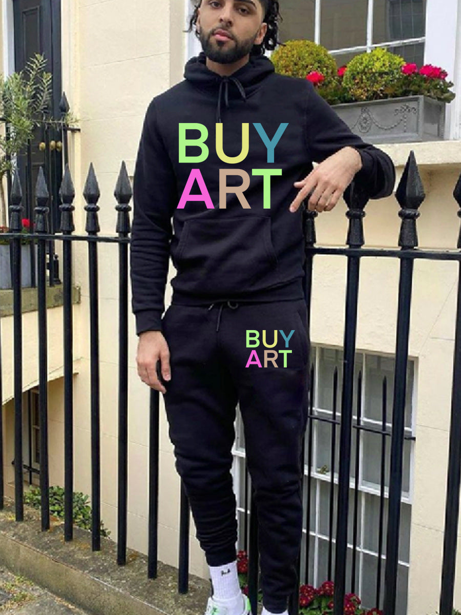 Herren Hoodie- und Jogginghose-Set mit künstlerischem Grafikdruck und lässigem Schnitt Echoarchiv