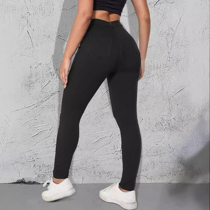Damen High-Waist Stretch-Jeggings im Denim‑Look mit Perlen-Scatter Echo Archiv