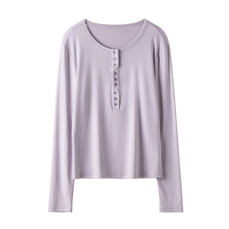Damen Langärmeliges Henley-Shirt aus feinem Jersey mit dekorativer Knopfleiste Echo Archiv