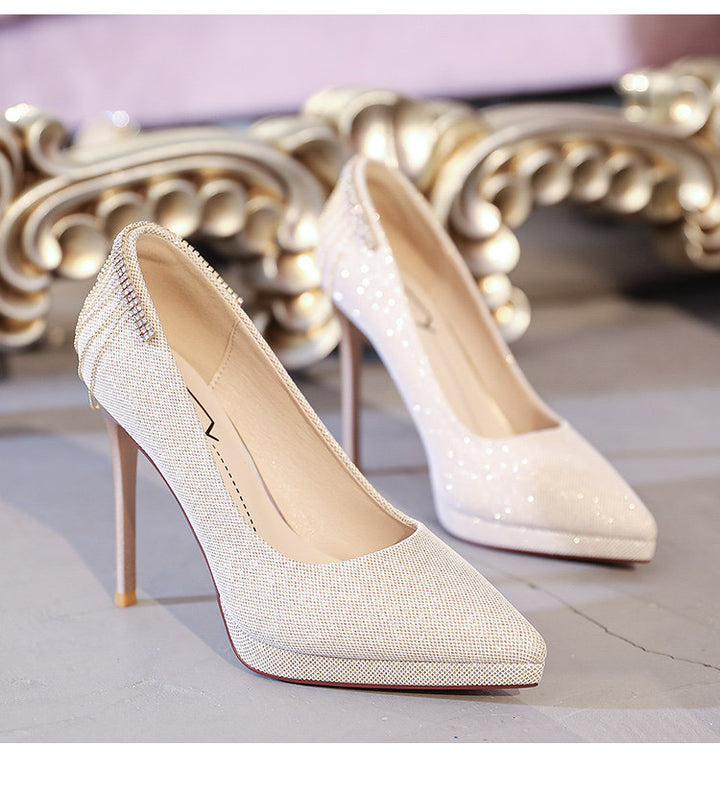 Damen nan elegante Abend-Pumps mit feinem Glitzermesh, spitzer Zehenpartie, filigranem Stilettoabsatz und dekorativer Fersenapplikation Echo Archiv