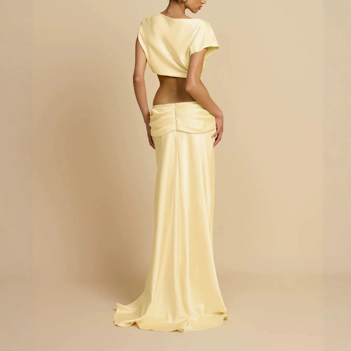 Damen Elegantes bodenlanges Kleid mit drapierten Details Echo Archiv