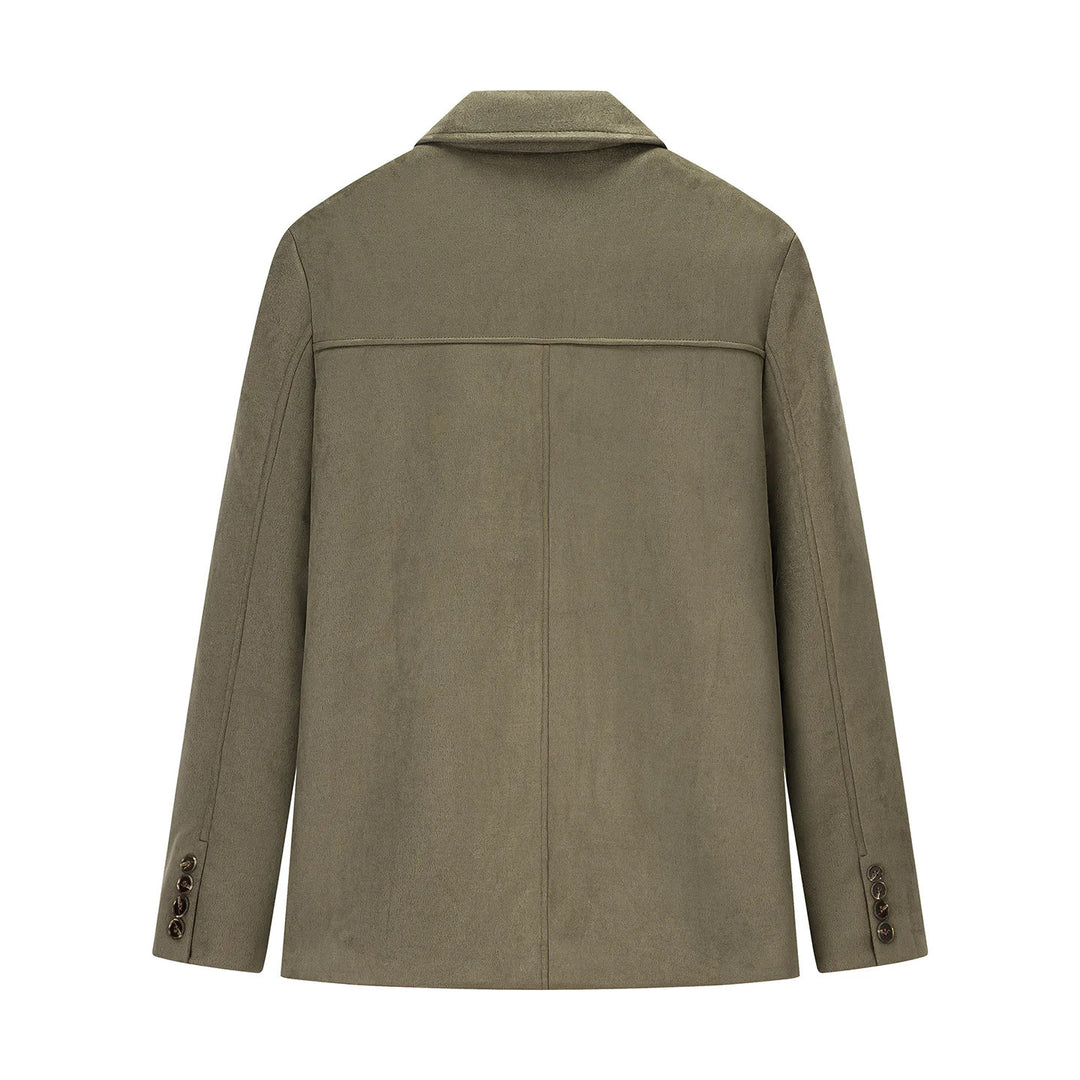 Damen kurzer Wollblend-Blazer-Mantel mit geradem Schnitt, Reverskragen und Pattentaschen – Valéne