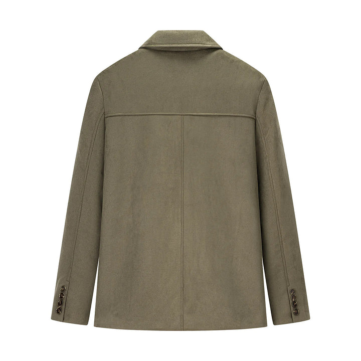 Damen kurzer Wollblend-Blazer-Mantel mit geradem Schnitt, Reverskragen und Pattentaschen – Valéne