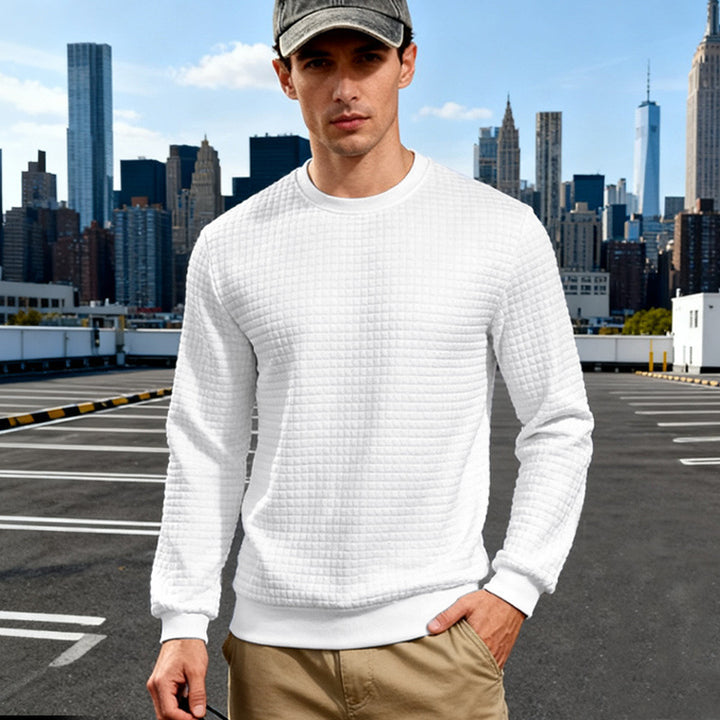 Herren Strukturierter Waffelstrick-Pullover aus Baumwollmix mit Rundhalsausschnitt Echoarchiv