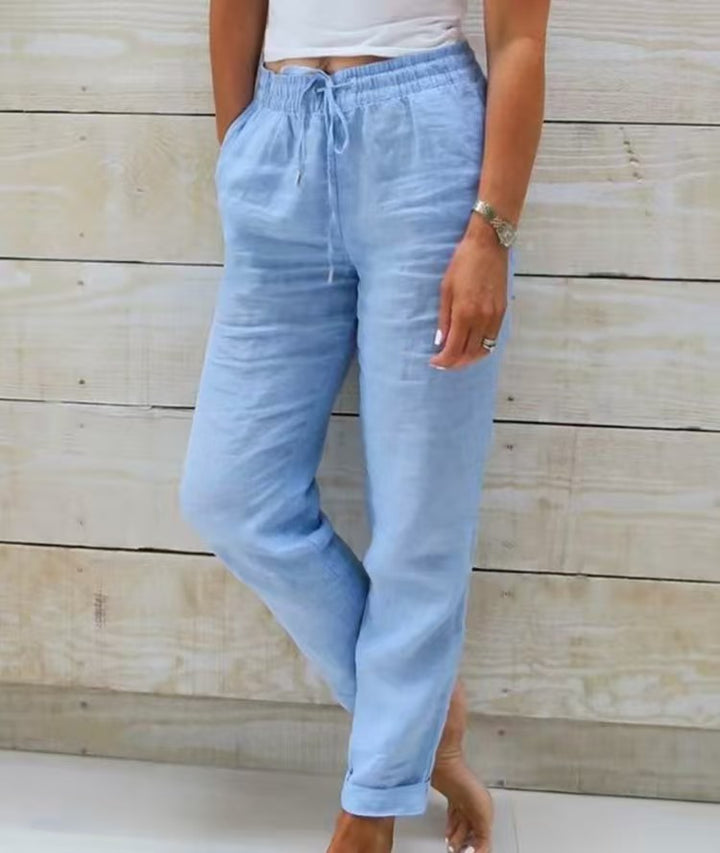 Damen lässige Leinenhose mit elastischem Bund Kordelzug und Seitentaschen – Avélisse