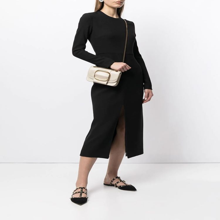 Damen Tailliertes Midikleid mit langem Arm, vorderlichem Schlitz und cleanem Tailoring Echoarchiv