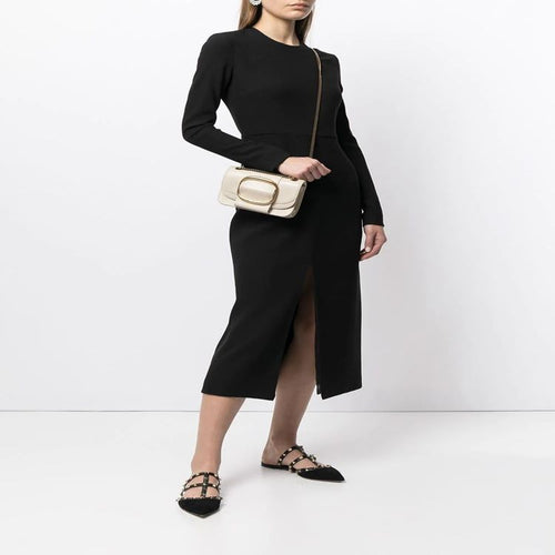 Damen Tailliertes Midikleid mit langem Arm, vorderlichem Schlitz und cleanem Tailoring Echoarchiv