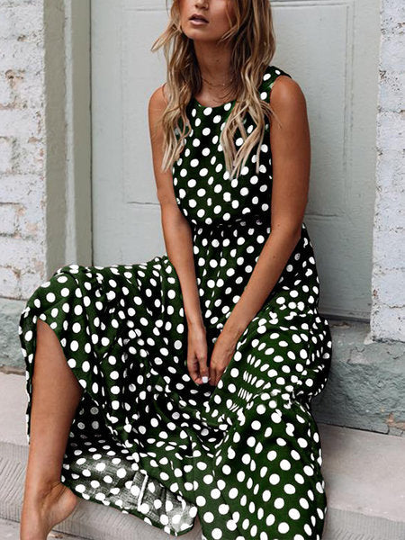 Damen Maxikleid mit Echoarchivrnem Punkte-Design und schwingendem Saum Echoarchiv