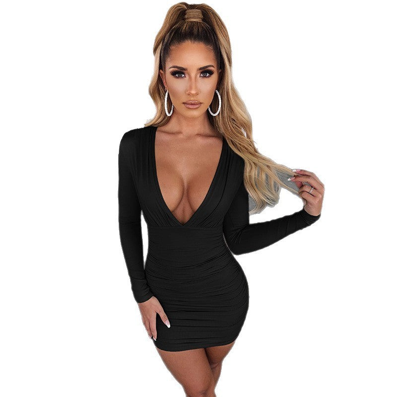Damen figurbetontes Kleid mit tiefem V-Ausschnitt und langen Ärmeln Echo Archiv