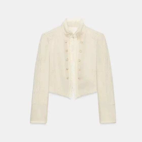 Damen Cropped Militärblouson mit Stehkragen, Zierknopfreihe und plissierten Ärmeln Echo Archiv
