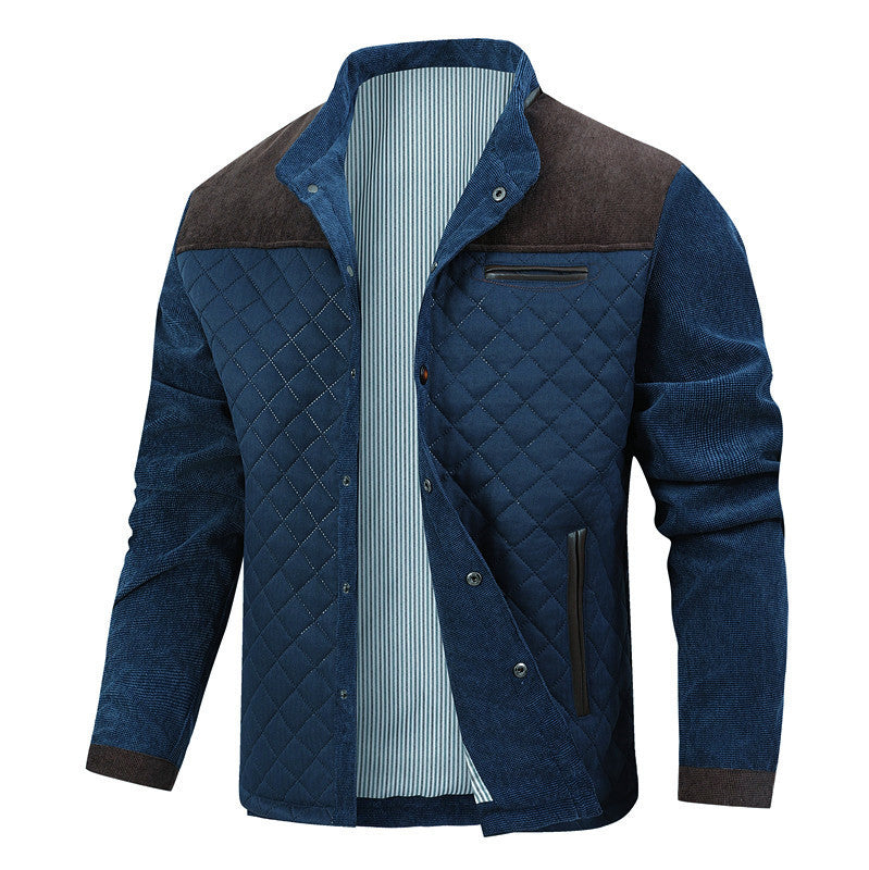 Herren Steppjacke im Cord-Mix mit Kontrast-Schulterpartie und verdeckter Druckknopfleiste Echoarchiv