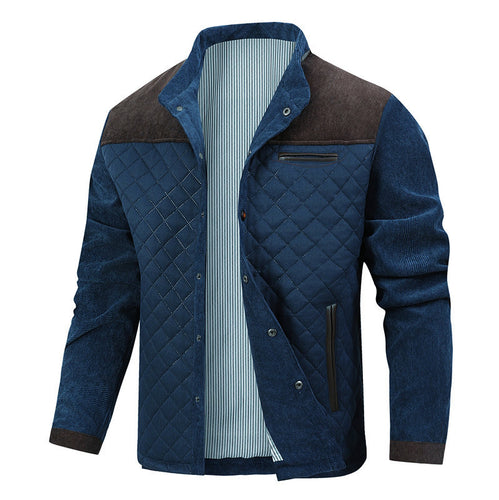Herren Steppjacke im Cord-Mix mit Kontrast-Schulterpartie und verdeckter Druckknopfleiste Echoarchiv