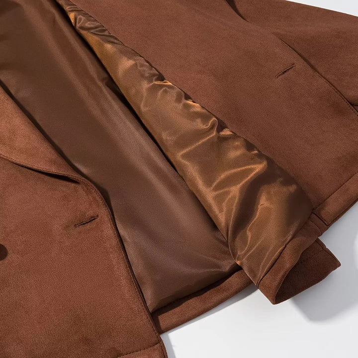 Damen nan taillierte Cropped-Wildlederoptik Jacke mit Schalkragen und Bindegürtel Echo Archiv