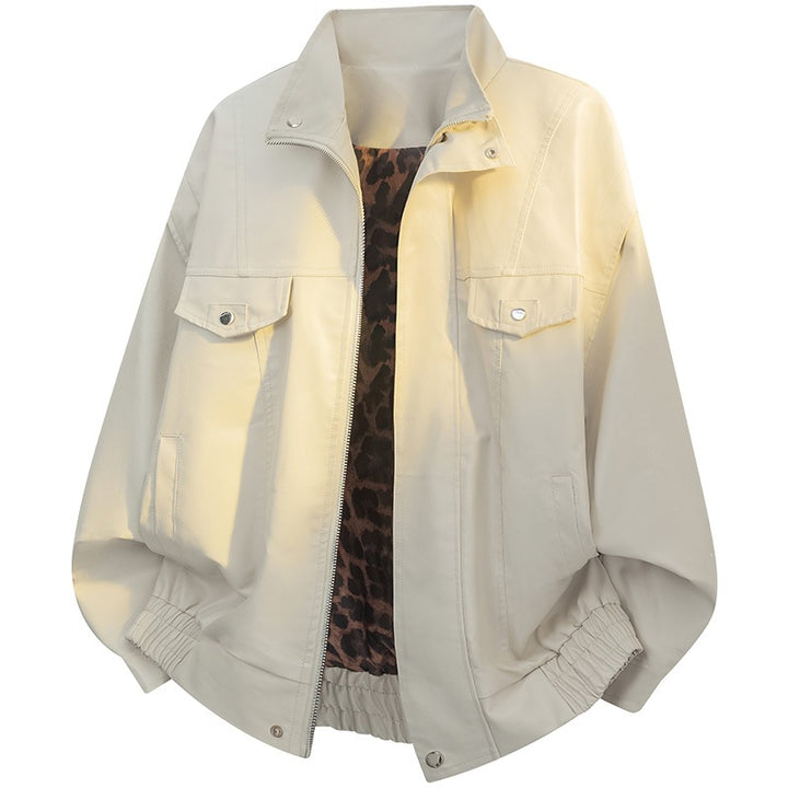 Damen Leichte Oversize-Bomberjacke mit Leo-Futter, Pattentaschen & elastischem Saum Echoarchiv