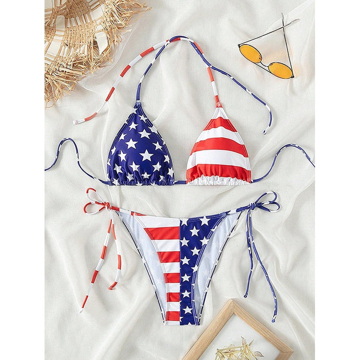 Damen Triangel-Bikini mit originellem Sternen- und Streifenmuster Echo Archiv