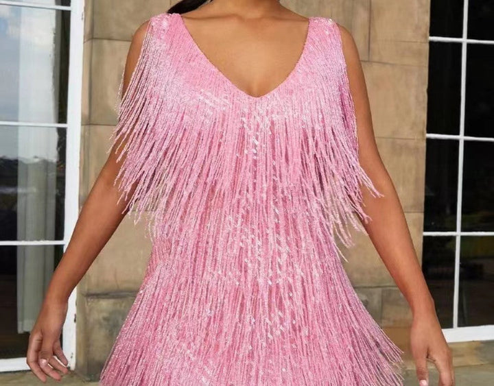 Echoarchiv | Rüschenquast V-Ausschnitt Ärmelloses Minikleid