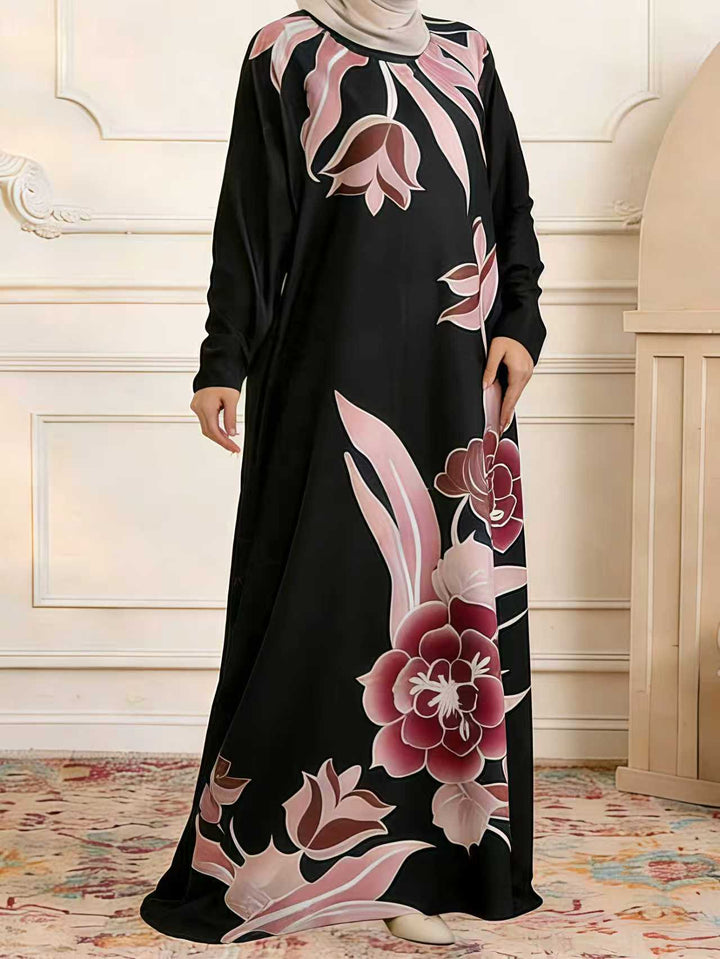 Damen Maxikleid im Kaftan-Stil mit handbemaltem Blumenprint Echoarchiv