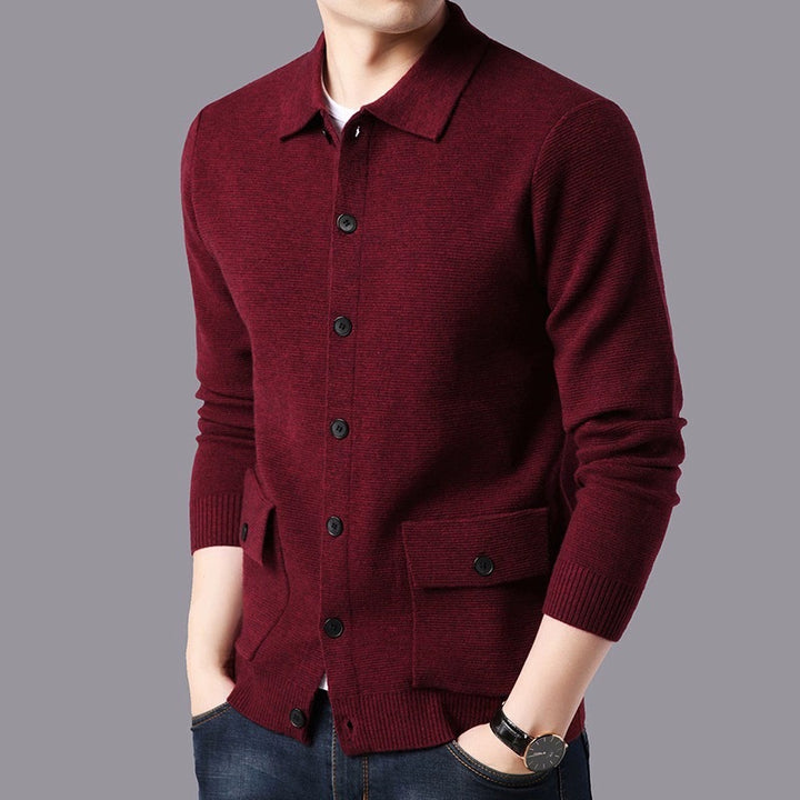 Herren Strukturierte Strickjacke mit Knopfverschluss und praktischen Taschen Echoarchiv