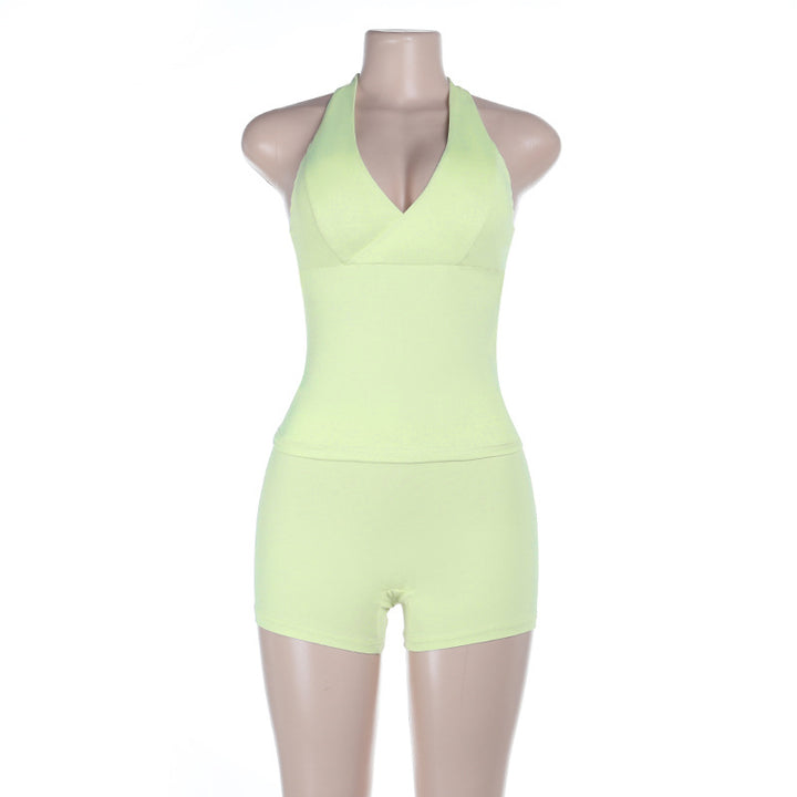 Damen sportlicher Einteiler mit tiefem V-Ausschnitt und schulterfreiem Design Echo Archiv