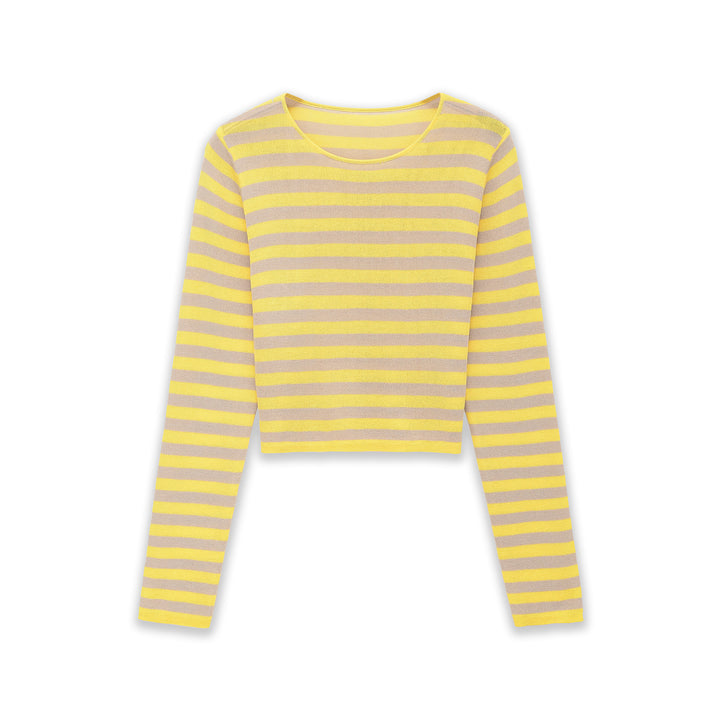 Damen Gestreifter Cropped-Feinstrickpullover mit U-Boot-Ausschnitt Echoarchiv