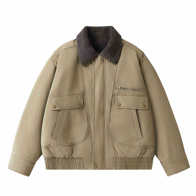 Herren Kurz geschnittener Canvas‑Fliegerblouson mit Sherpa‑Kragen und Multifunktions‑Taschen Echo Archiv