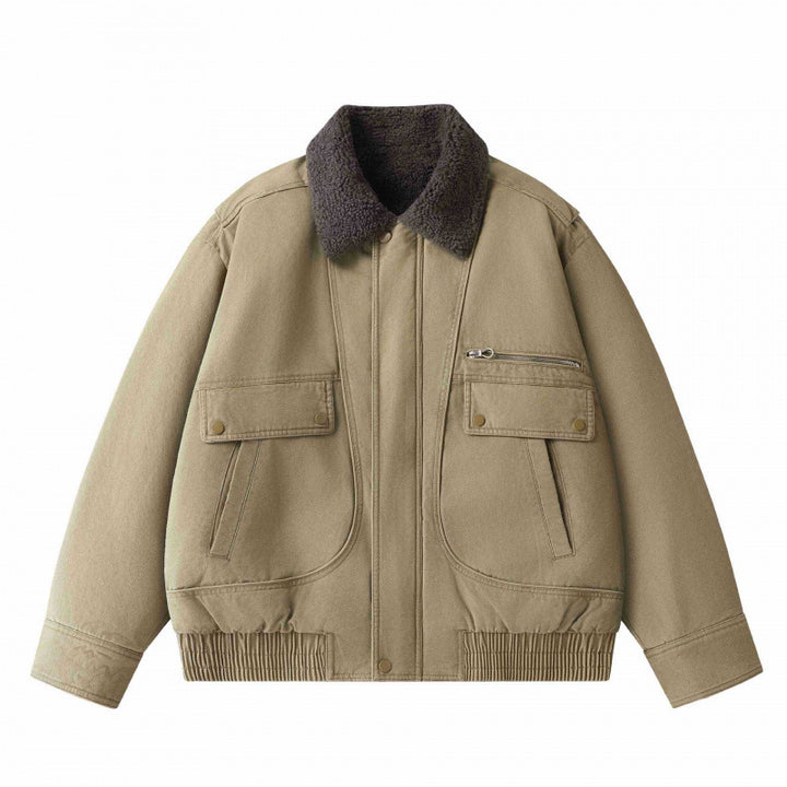 Herren Kurz geschnittener Canvas‑Fliegerblouson mit Sherpa‑Kragen und Multifunktions‑Taschen Echo Archiv