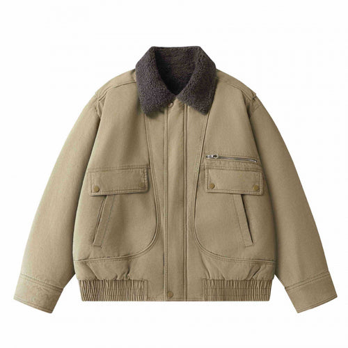 Herren Kurz geschnittener Canvas‑Fliegerblouson mit Sherpa‑Kragen und Multifunktions‑Taschen Echo Archiv