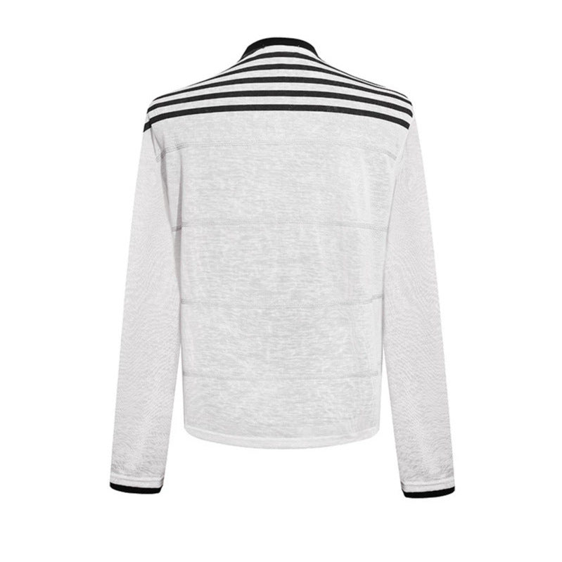 Damen Langarmshirt mit Statement-Print, Sportstreifen und strukturierter Slub-Optik Echoarchiv