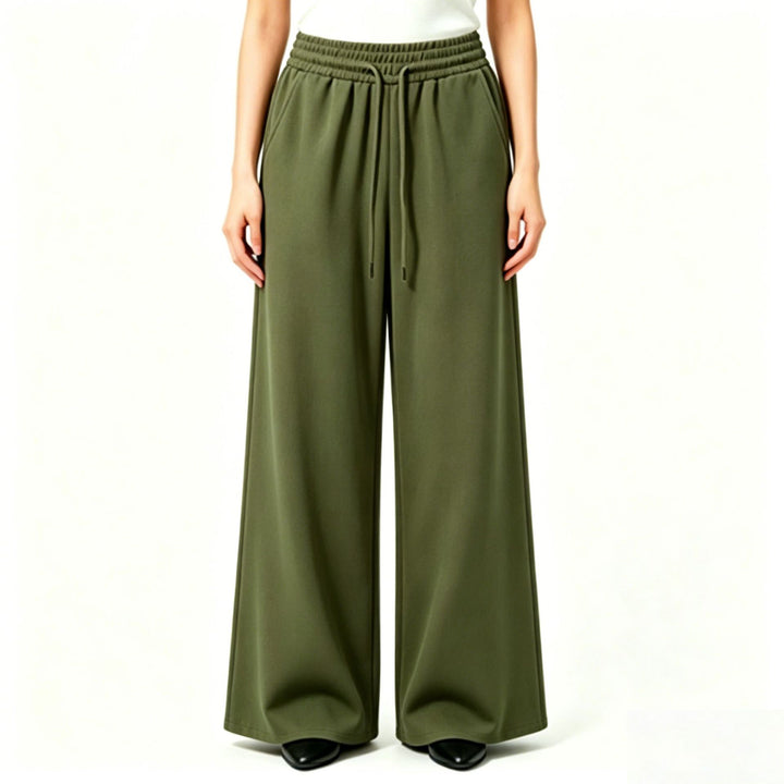 Damen weite High-Waist Loungehose mit elastischem Bund, Kordelzug und fließendem Jersey – Avélisse
