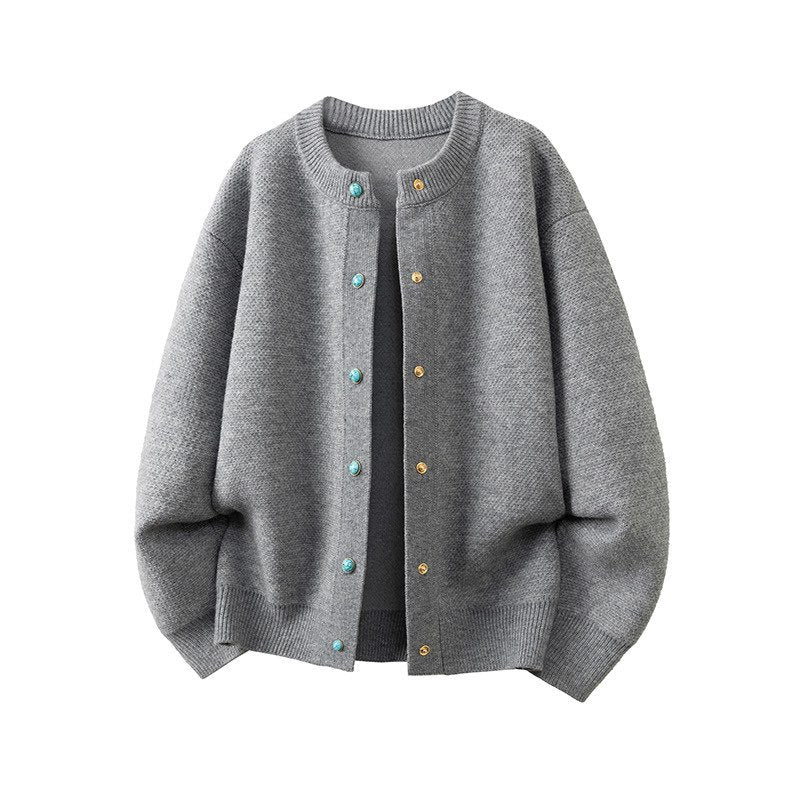 Damen Oversize-Strickjacke mit rundem Ausschnitt und kontrastknöpfen Echo Archiv