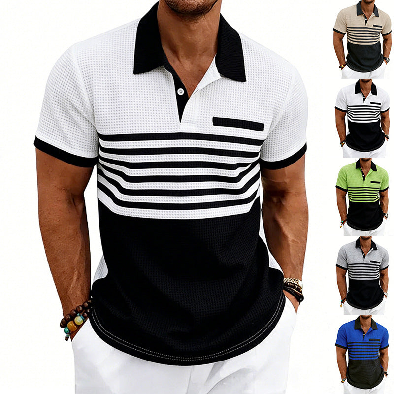 Herren nan Jacquard-Polo mit Blockstreifen, Brustblende und Baumwollmix Echo Archiv