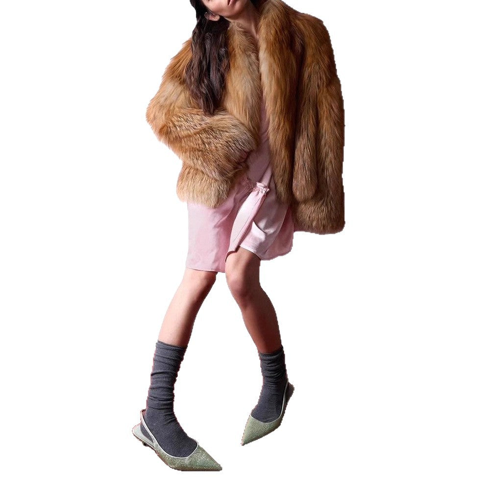 Damen Kurzer Plüsch-Fauxfur-Mantel mit kastiger Silhouette und voluminösem Schalkragen Echoarchiv